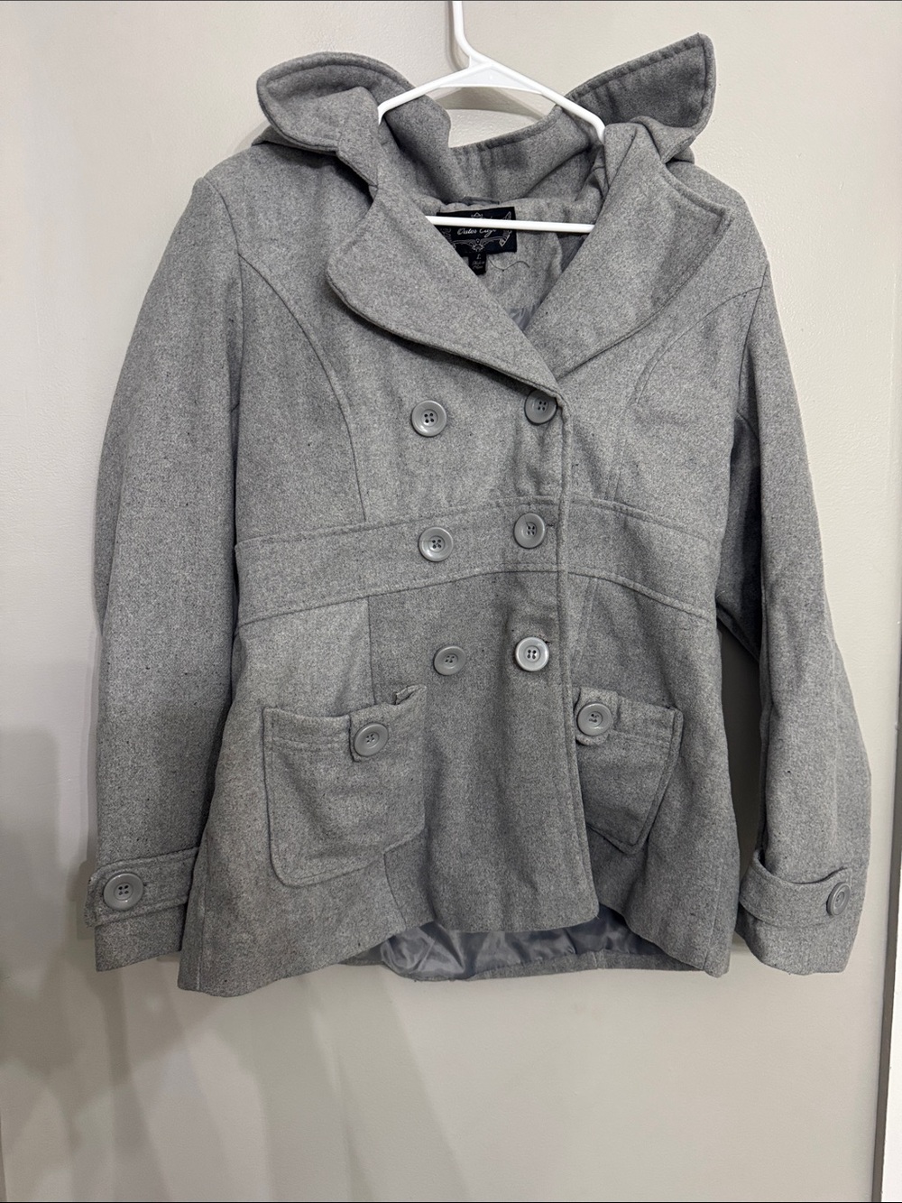 Outer Edge Gray Double-Breasted Hooded Peacoat